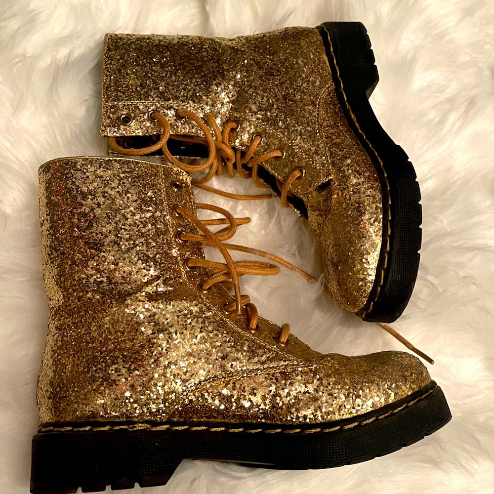 Gold glitter combat boots